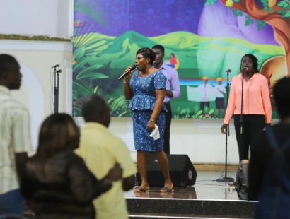 Praise and worship team leading worship